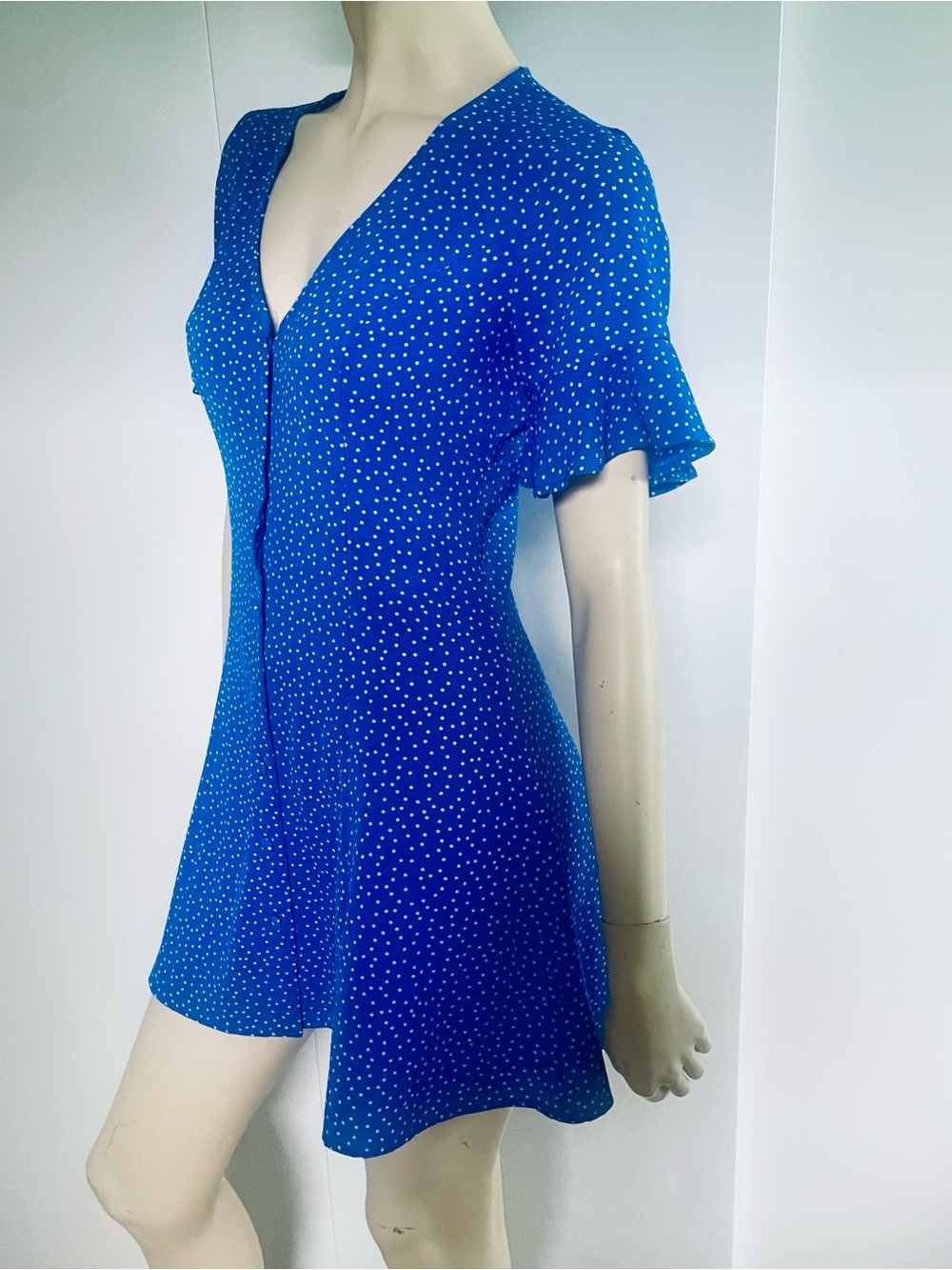 Forever 21 Royal Blue Polka Dot V-Neck Mini Dress